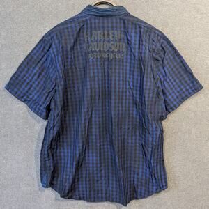 Harley-Davidson Shirt Mens 2XL Cloud Wash Blue Black Check Biker Motorcycles